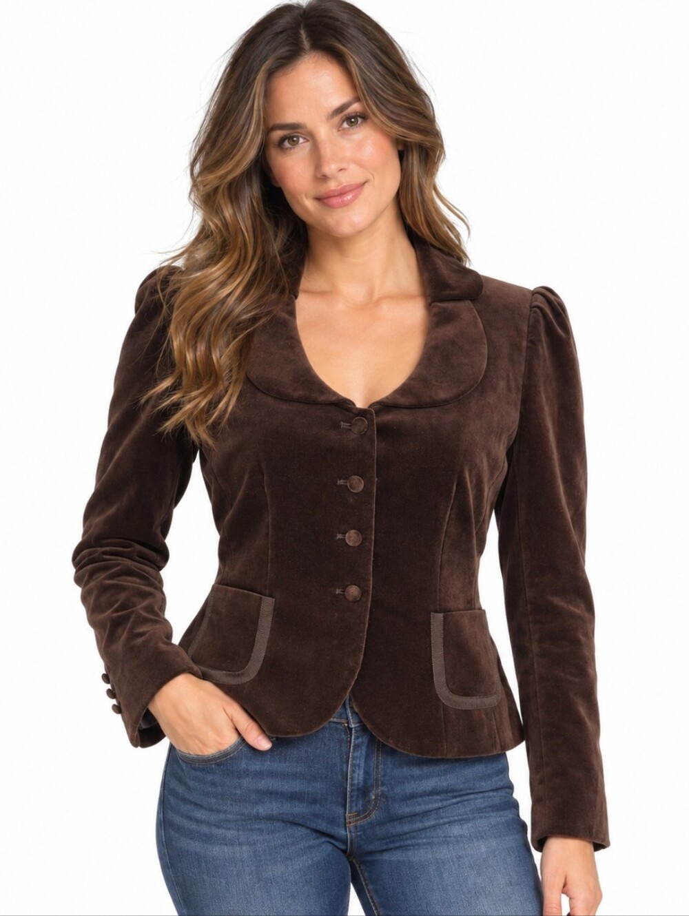 Antonio Melani Blazer Size 6 Brown Velvet Puff Shoulder Fitted Jacket